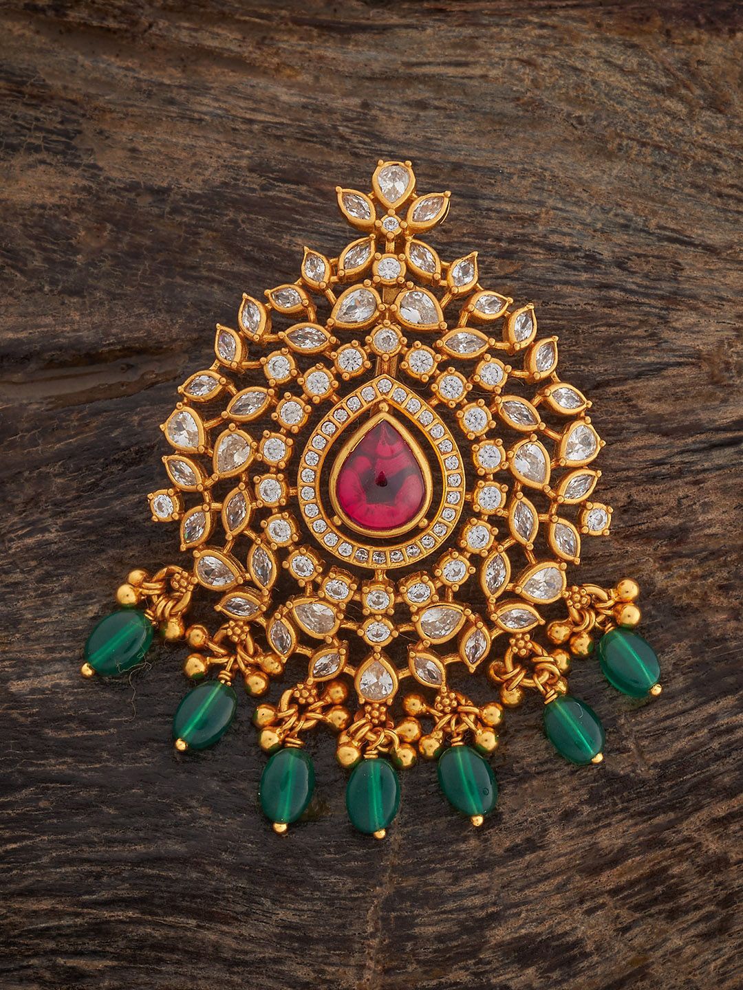 

Kushal's Fashion Jewellery 92.5 Pure Silver Gold-Plated CZ-Stone Studded & Beaded Pendant