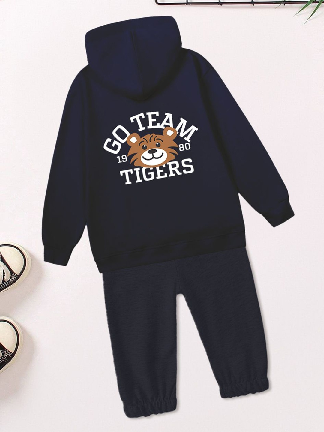 

FOREVER FRIDAY Boys Printed Hooded Pure Cotton Sweatshirt With Joggers, Navy blue