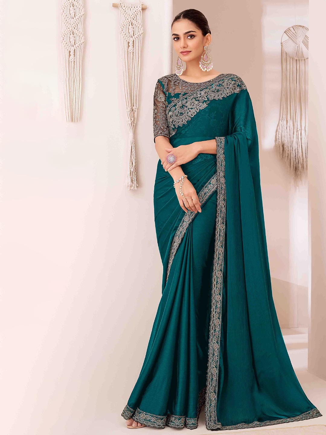 

KIMISHA Embellished Embroidered Designer Saree, Blue