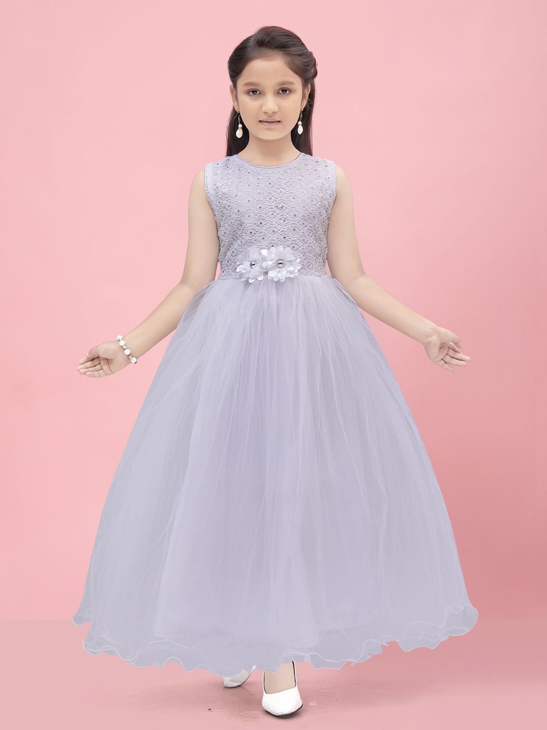 

YK Girls Net Maxi Dress, White