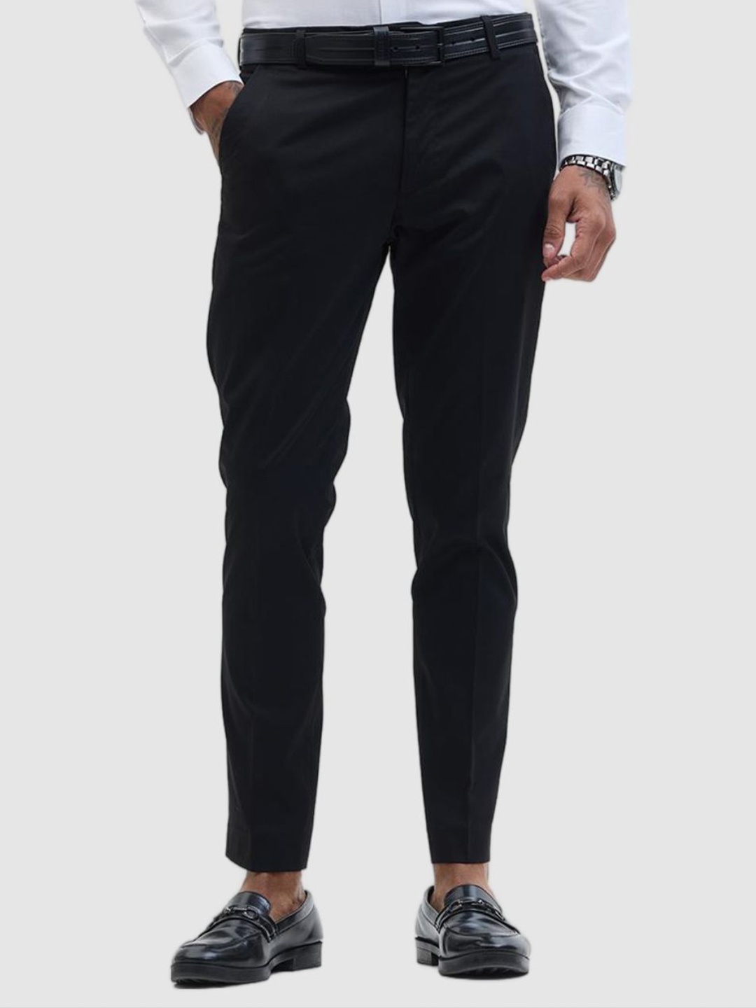 

Snitch Men Smart Slim Fit Formal Trousers, Black