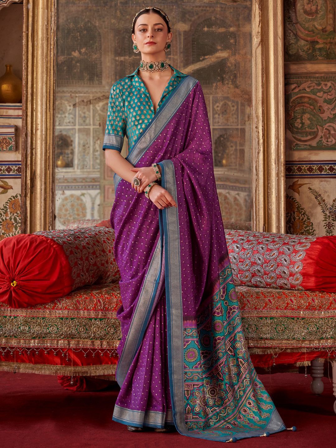 

Anouk Woven Design Zari Silk Blend Bandhani Saree, Magenta