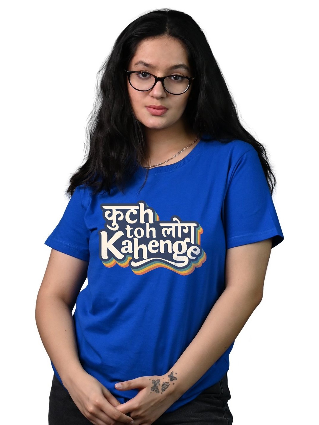 

Tedhi Medhi Family Women Typography Printed Round Neck Cotton T-shirt, Blue