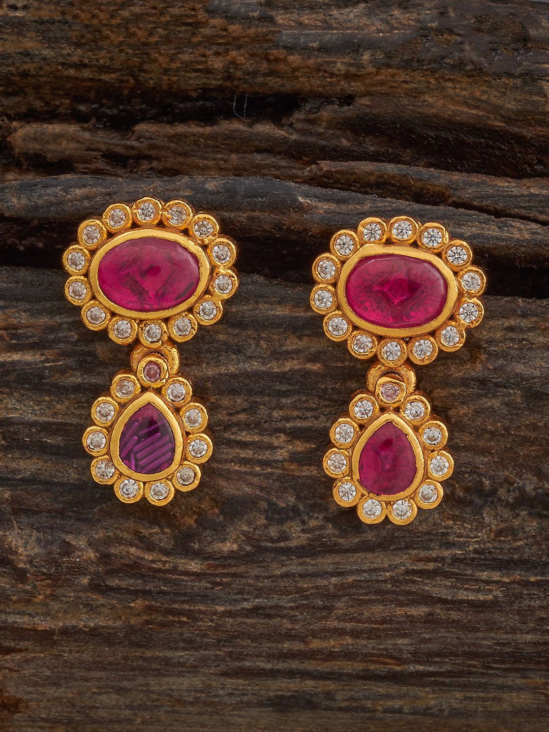 

Kushal's Fashion Jewellery 92.5 Pure Silver Gold-Plated Zircon Studded Drop Earrings