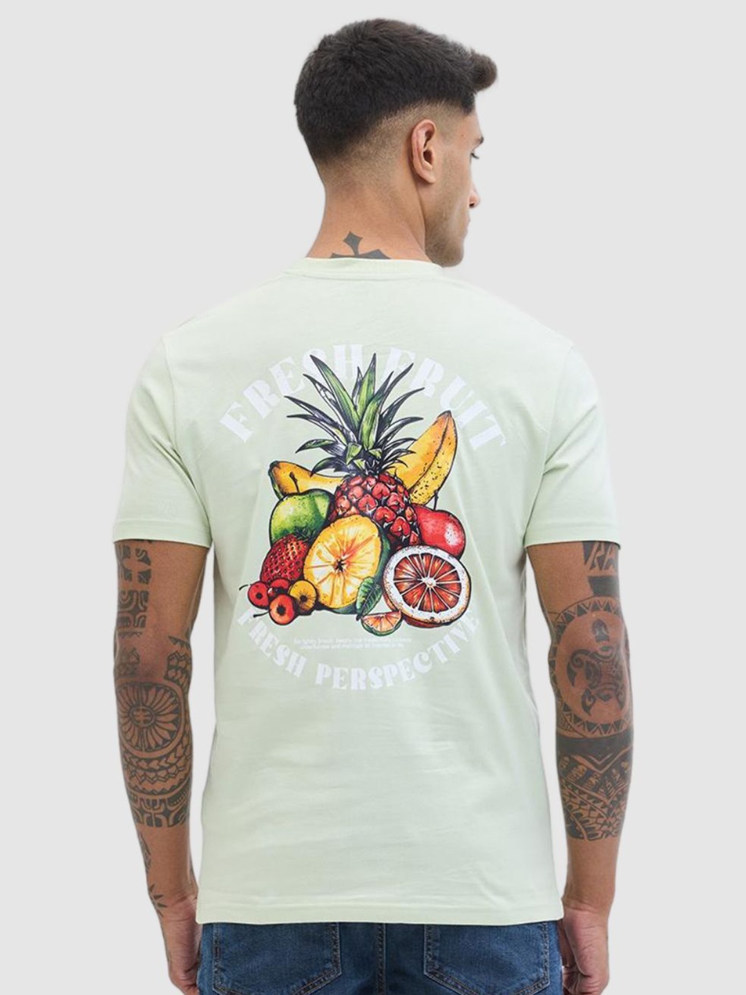 

Snitch Men Graphic Printed Round Neck Cotton Slim Fit T-shirt, Green