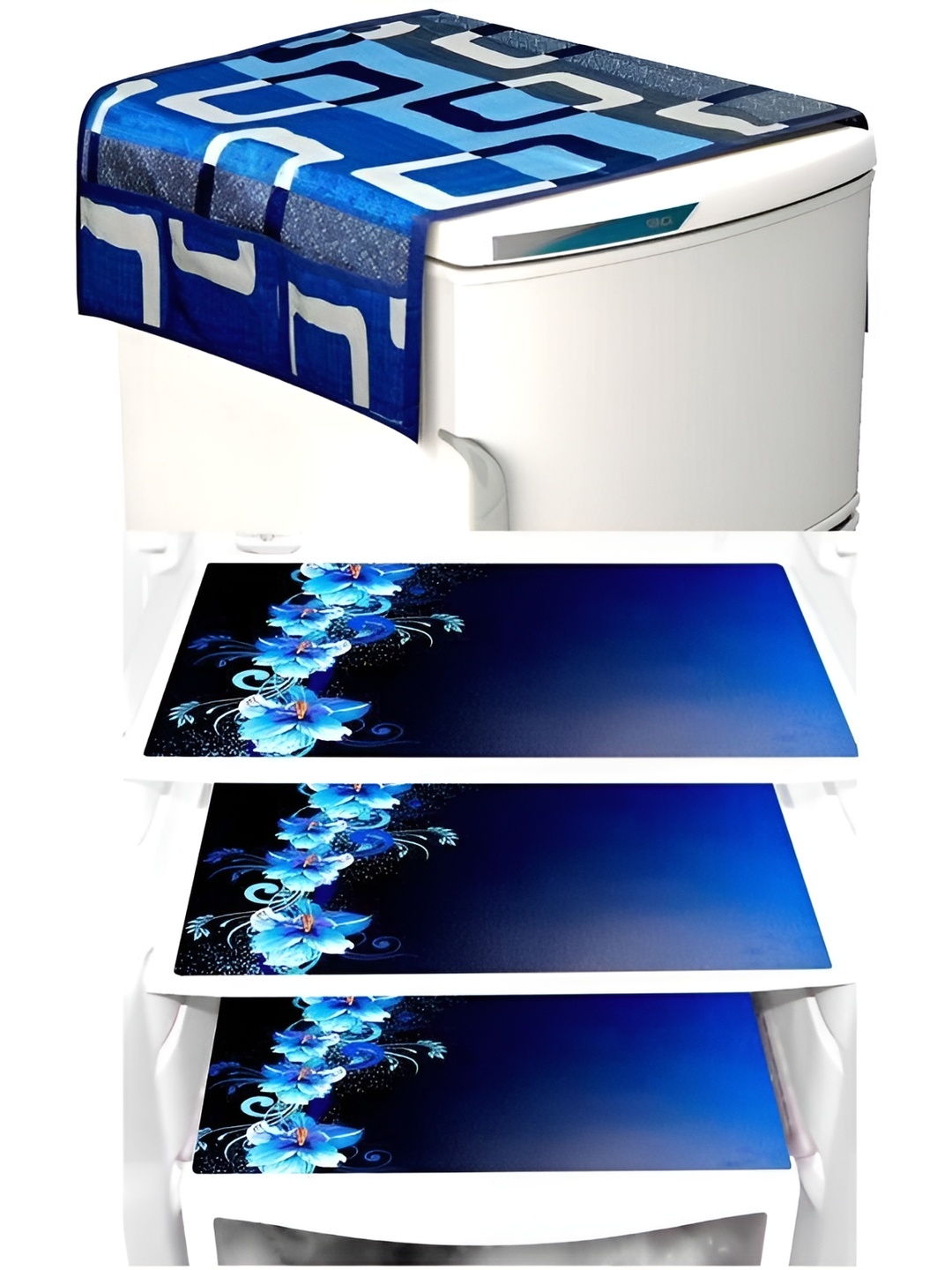 

Dakshya Industries Blue & White 4 Pieces Floral Printed Refrigerator Covers