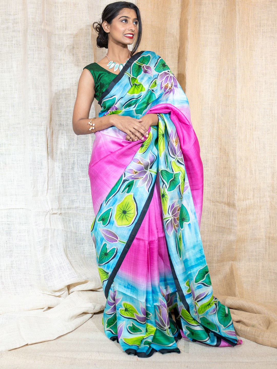 

Uttariya Floral Pure Silk Handloom Saree, Pink