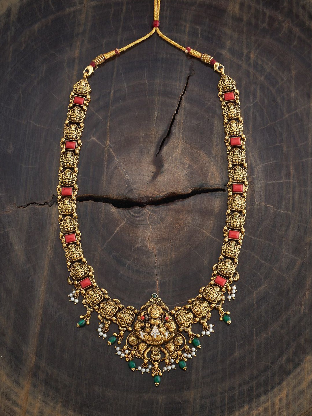 

Kushal's Fashion Jewellery 92.5 Silver Stone Studded & Beaded Lakshmi Goddess Necklace, Gold