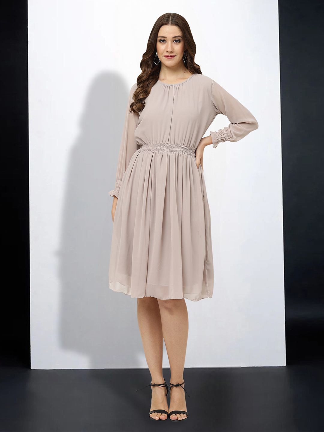 

MISS AYSE Applique Fit & Flare Dress, Grey