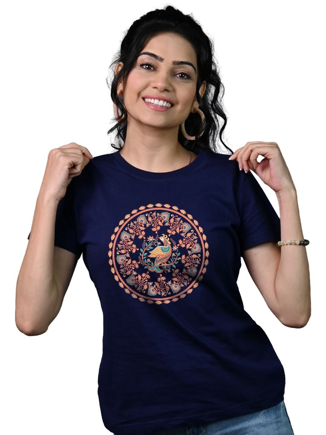 

Tedhi Medhi Family Women Graphic Printed Round Neck Cotton T-shirt, Navy blue
