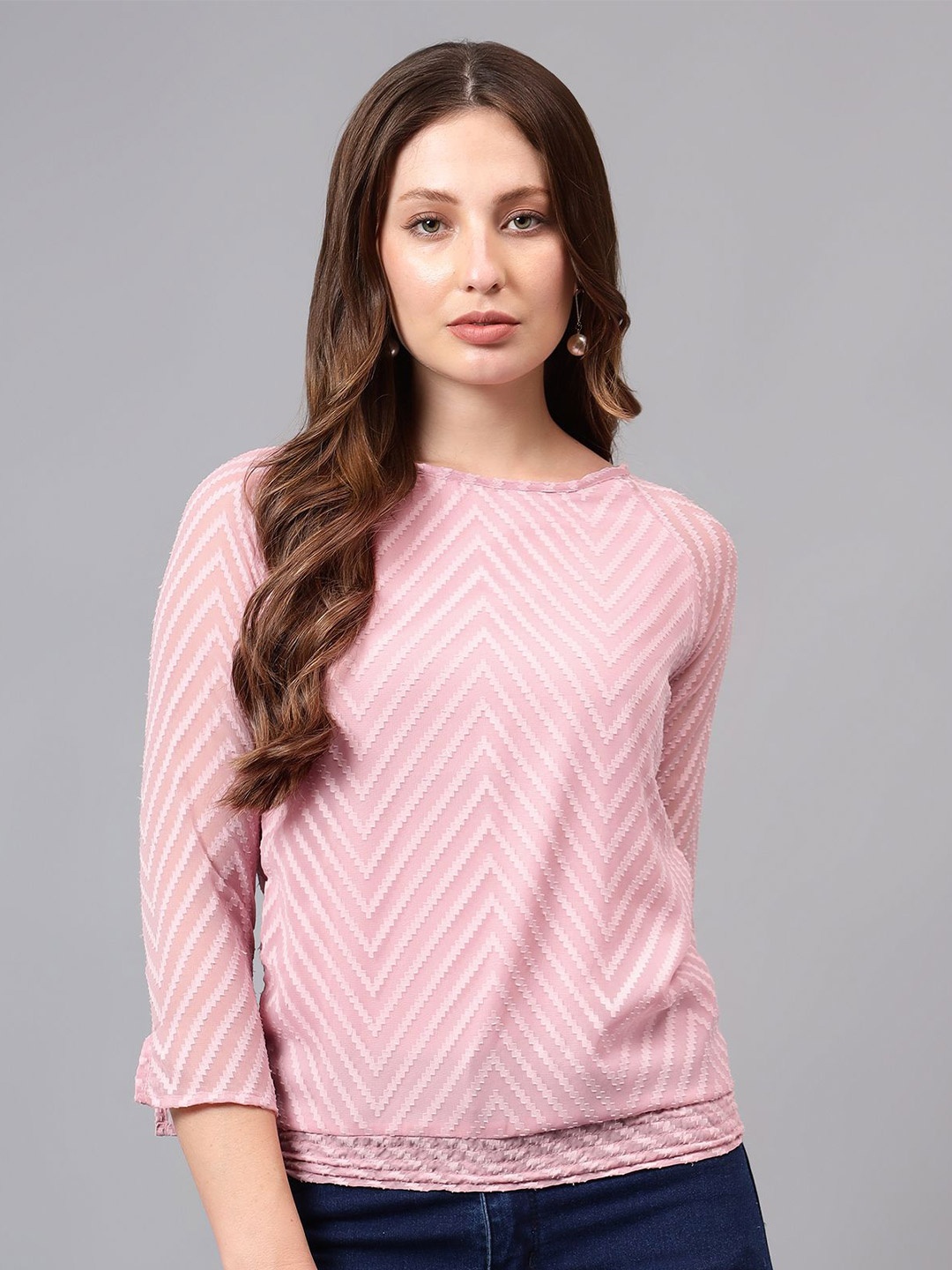 

Bright Nex Roll-Up Sleeves Georgette Blouson Top, Pink