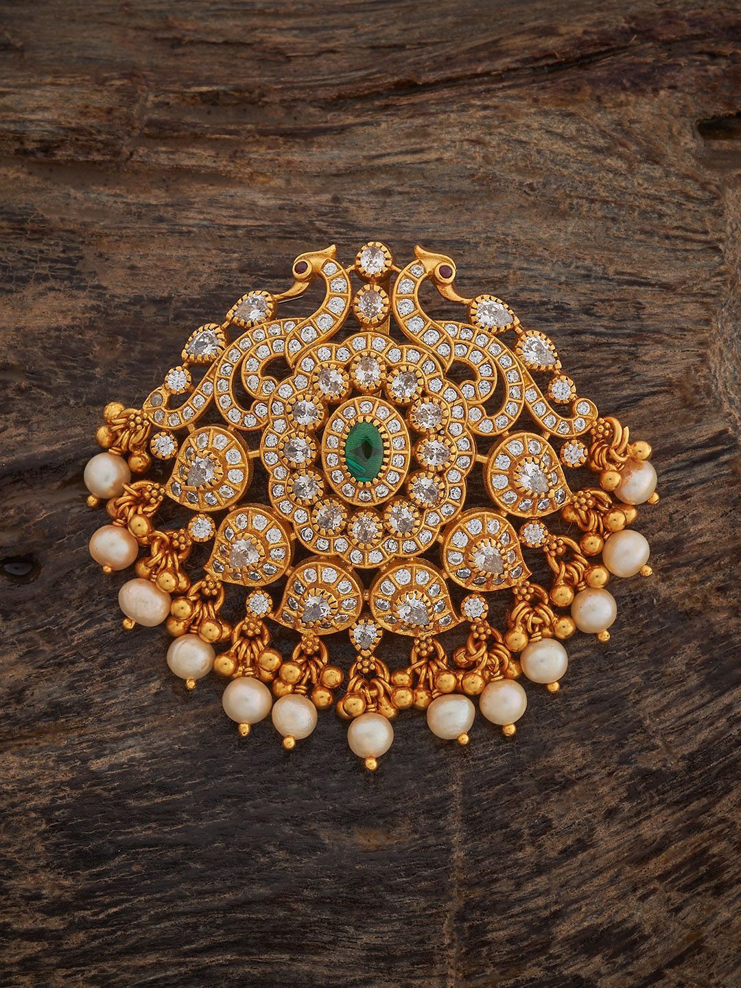 

Kushal's Fashion Jewellery 92.5 Pure Silver Gold-Plated CZ-Stone Studded & Beaded Pendant