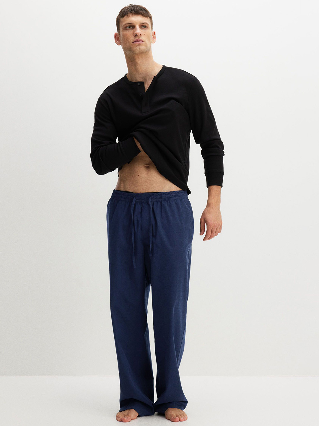 

H&M Relaxed Fit Poplin Trousers, Blue