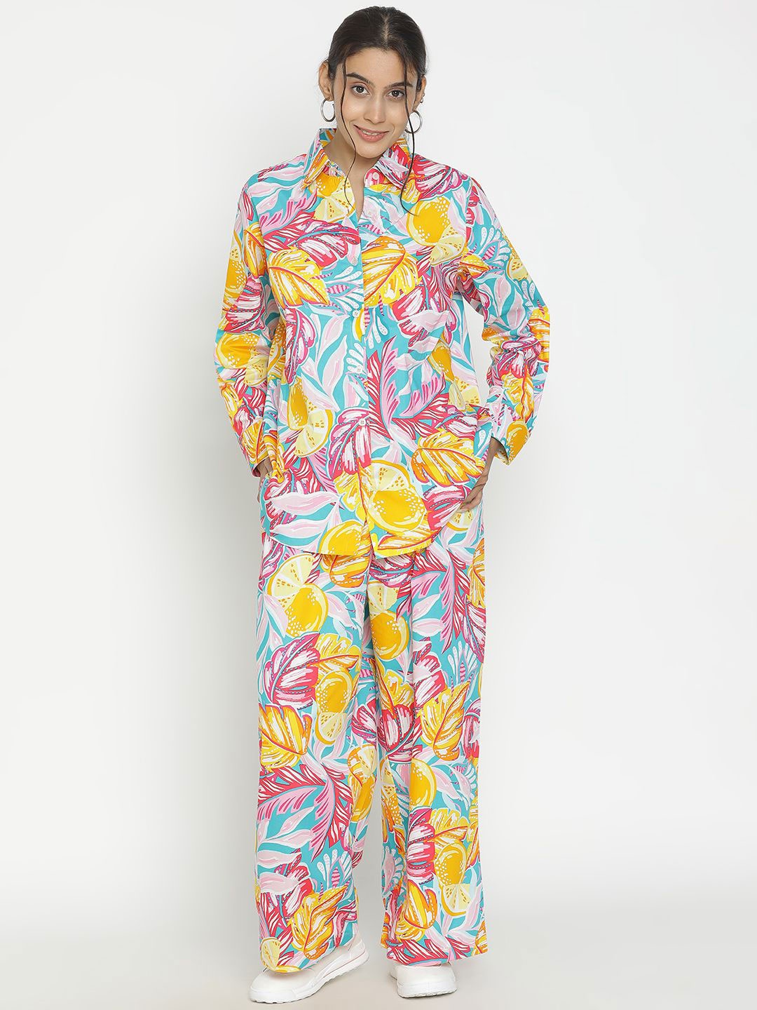 

Vegal Printed Long Sleeves Shirt With Trousers, Yellow