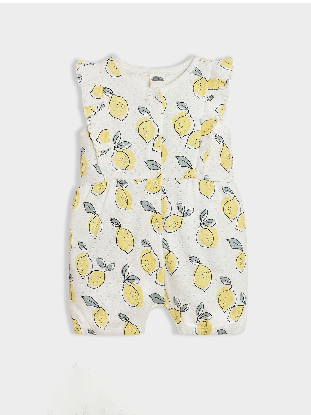 

MiArcus Girls Lemon Printed Romper, Off white