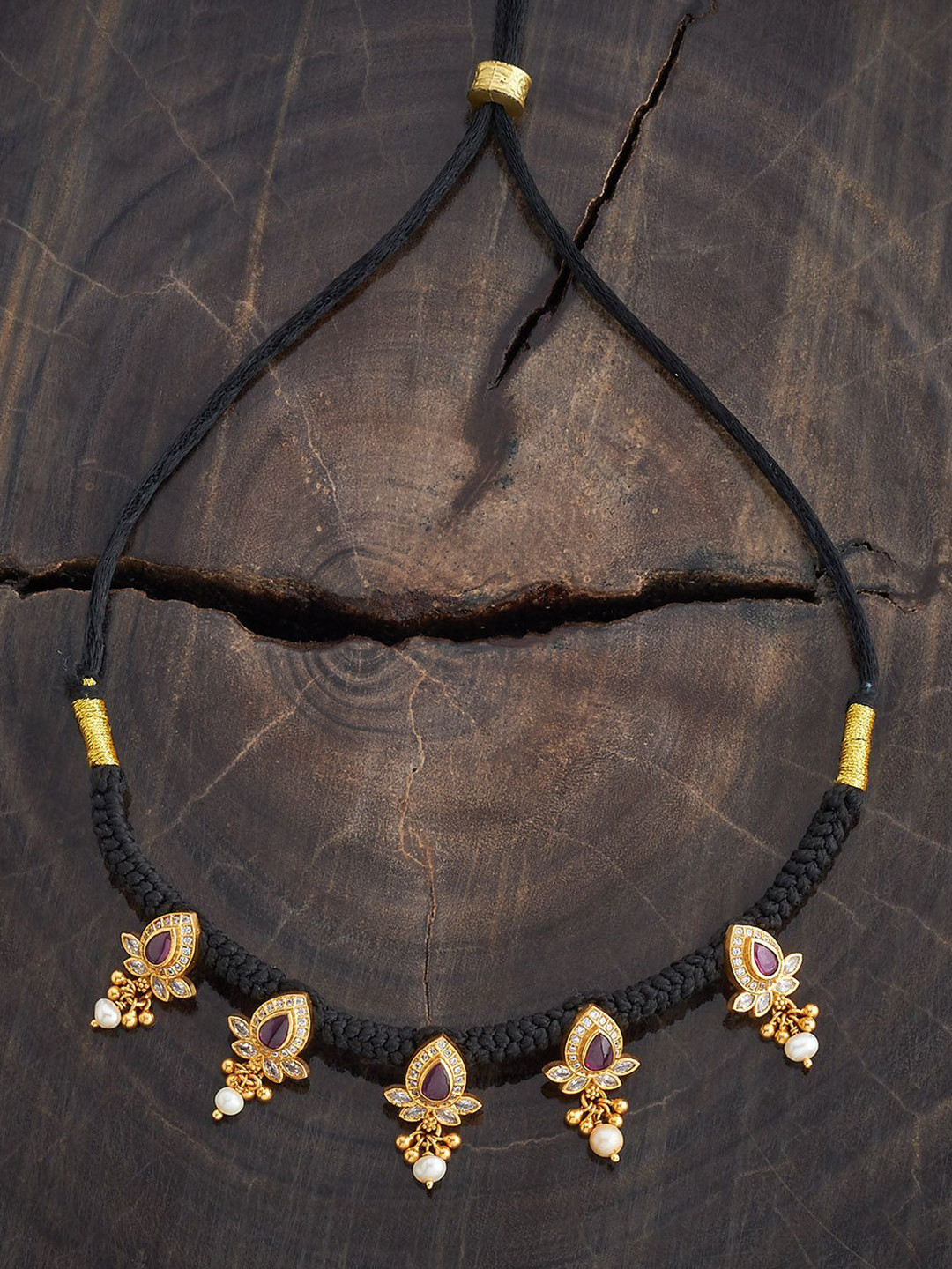 

Kushal's Fashion Jewellery Silver Gold Plated Stones & Beads Temple Necklace