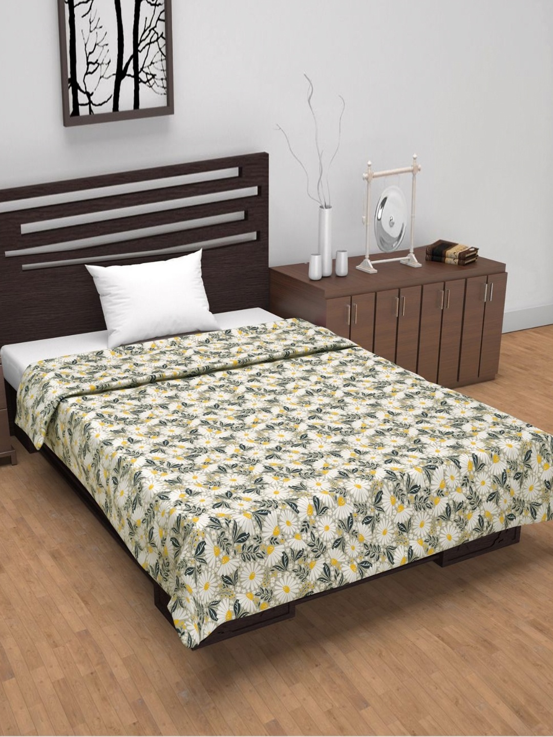

Divine Casa Grey & Green Floral AC Room 120 GSM Single Bed Dohar
