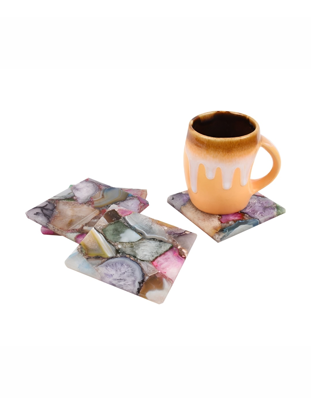 

Indianshelf Pink & Green 4 Pieces Abstract Square Shaped Agate Coasters