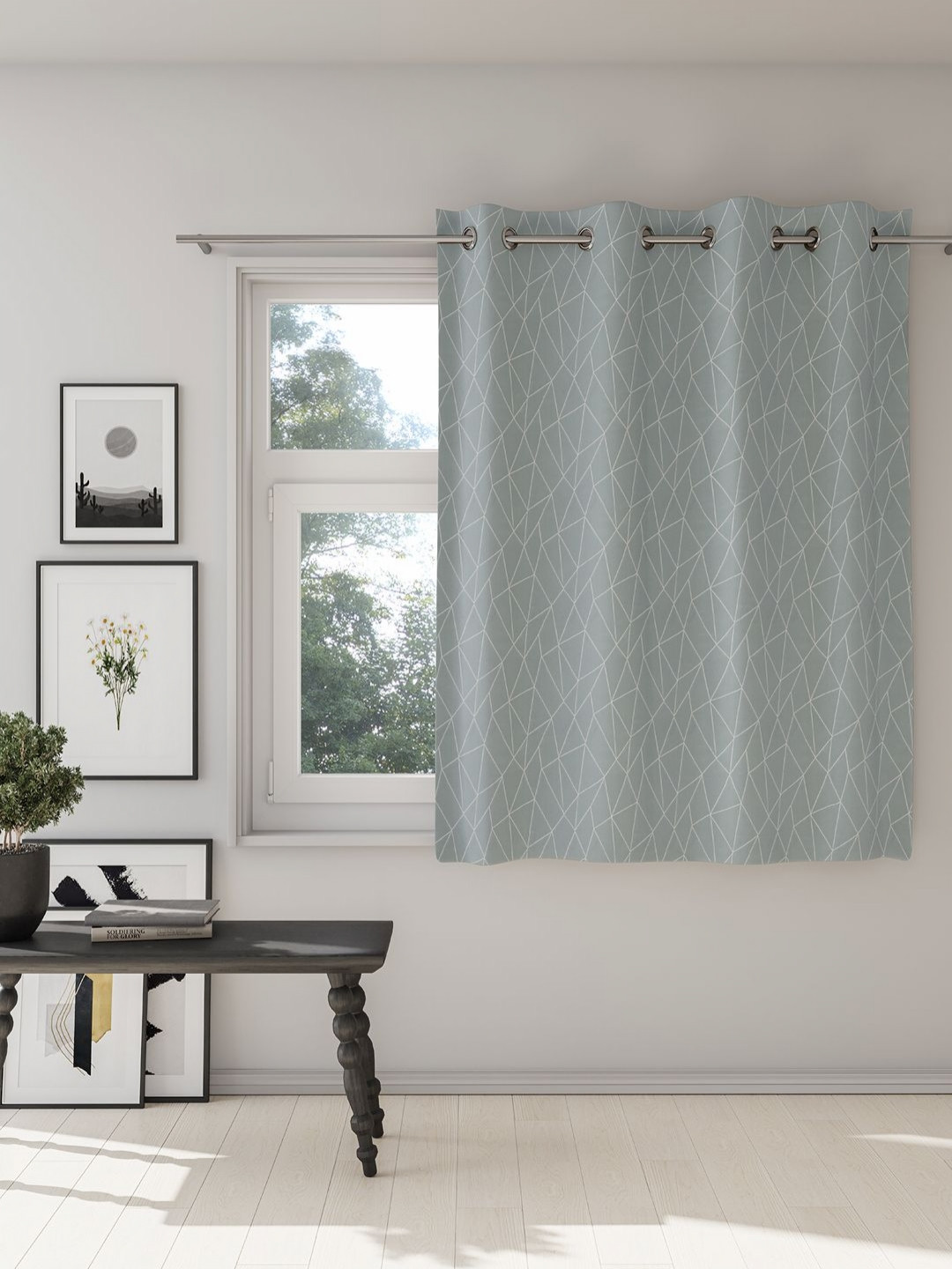 

DDecor Blue & White Geometric Room Darkening Window Curtain