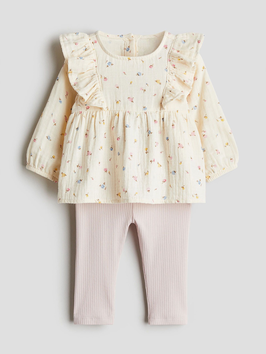 

H&M 2-Piece Blouse & Leggings Set, Beige