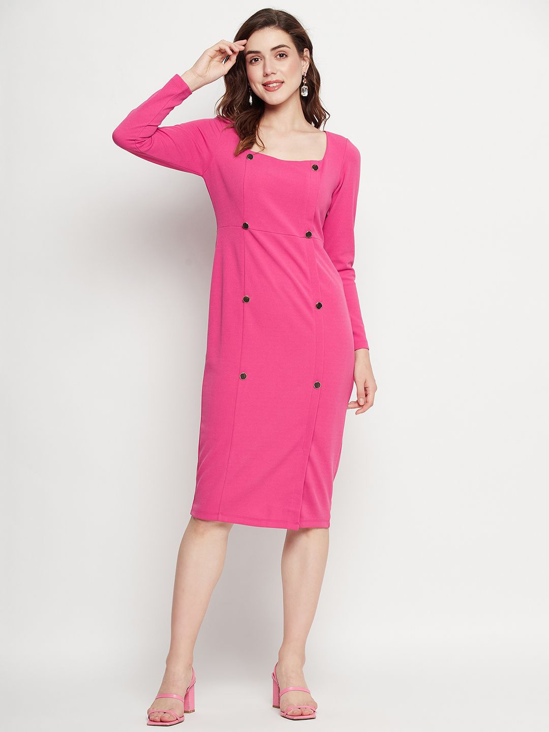 

Madame Women Square Neck Midi Sheath Dress, Pink