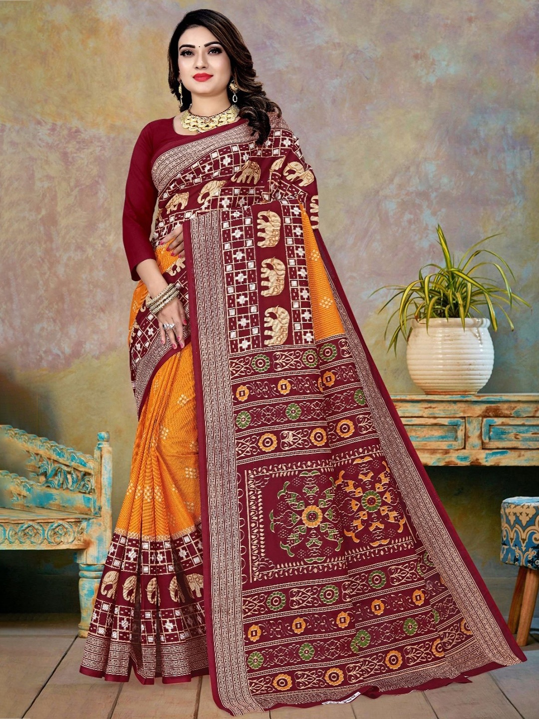 

pasapalli Pure Cotton Sambalpuri Saree, Orange
