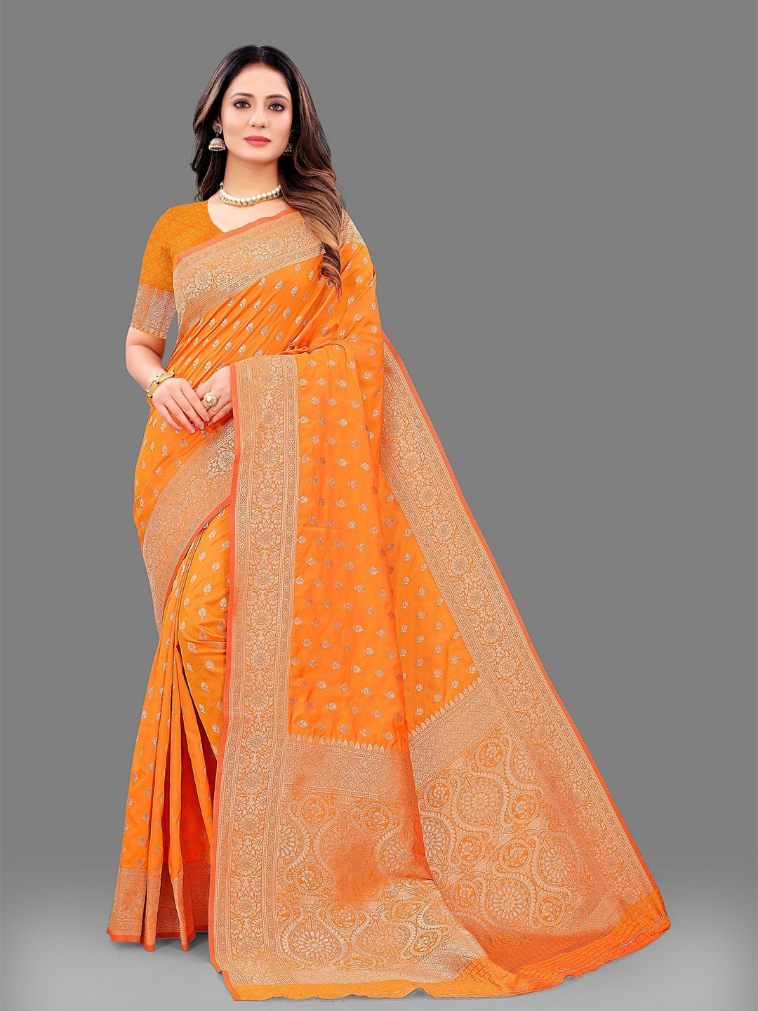 

VEDANT VASTRAM Woven Design Zari Designer Saree, Orange