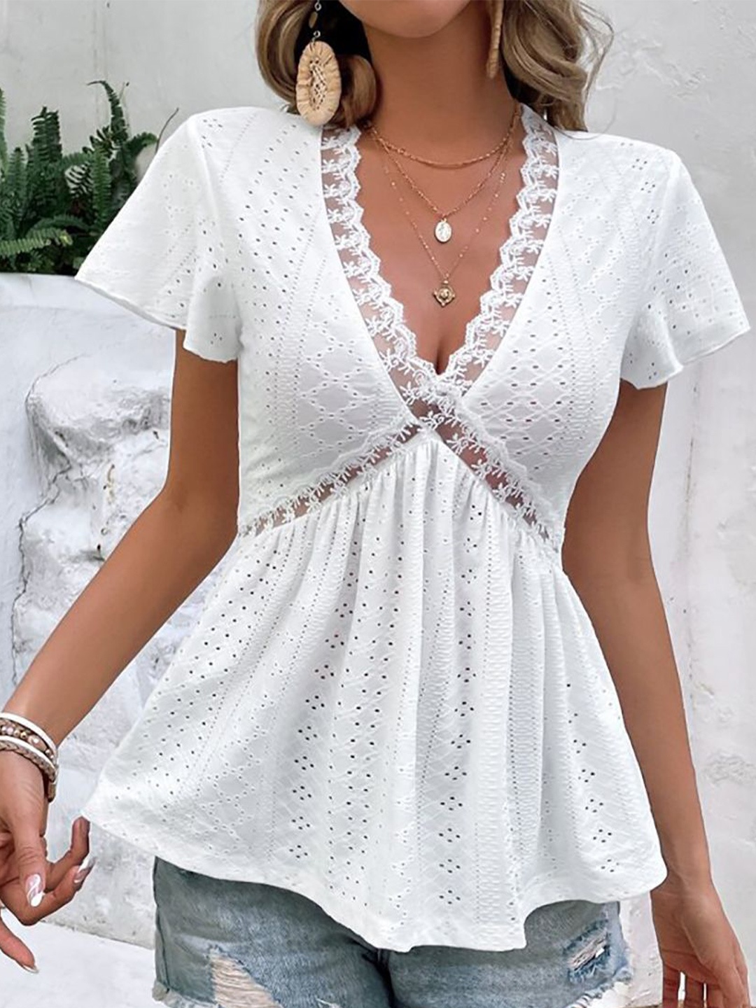 

StyleCast x Revolte Net Peplum Top, White