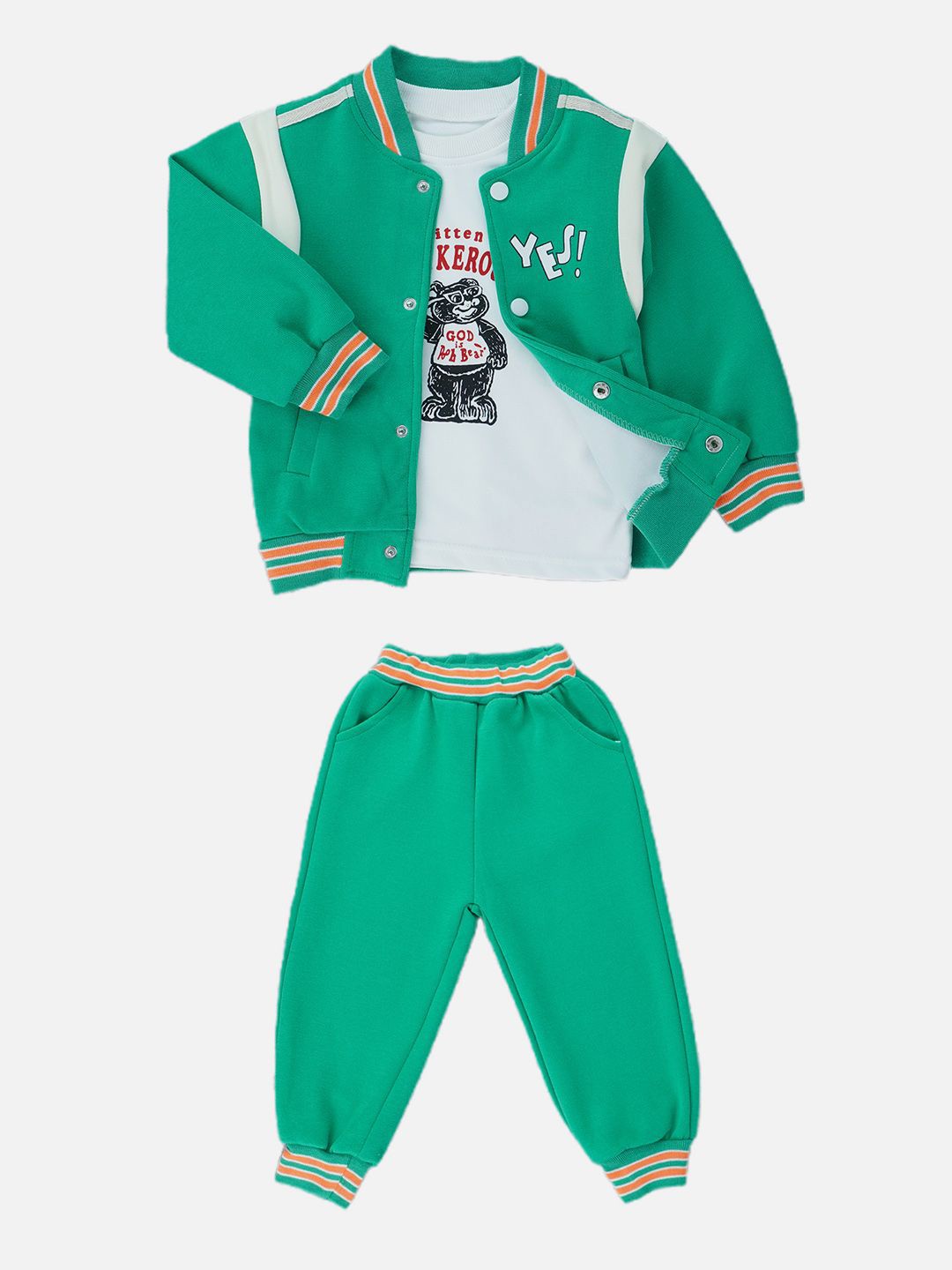 

Little Surprise Box LLP Kids 3Pcs Varsity Jacket With Matching Tracks, Green