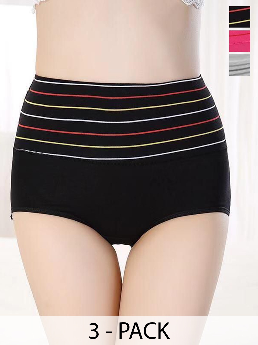 

SHREE GANESH FASHION Women Pack Of 3 High-Rise Hipster Briefs 2076 BK-GR-PK 003 M, Black