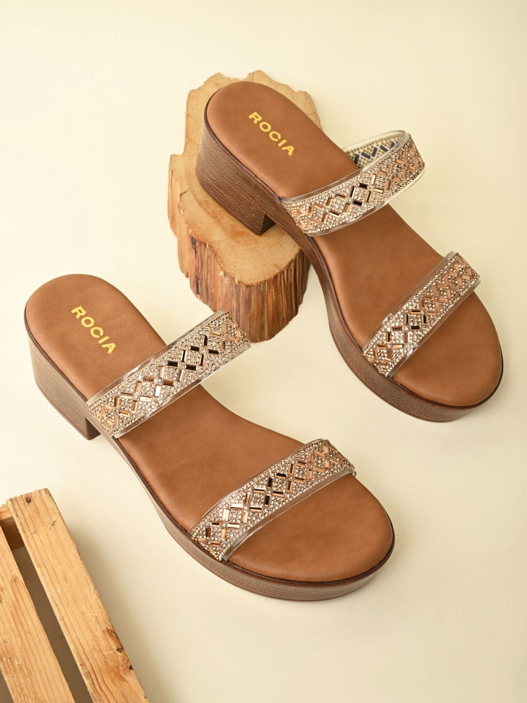 

Rocia Women Open Toe Block Heel Sandals, Gold