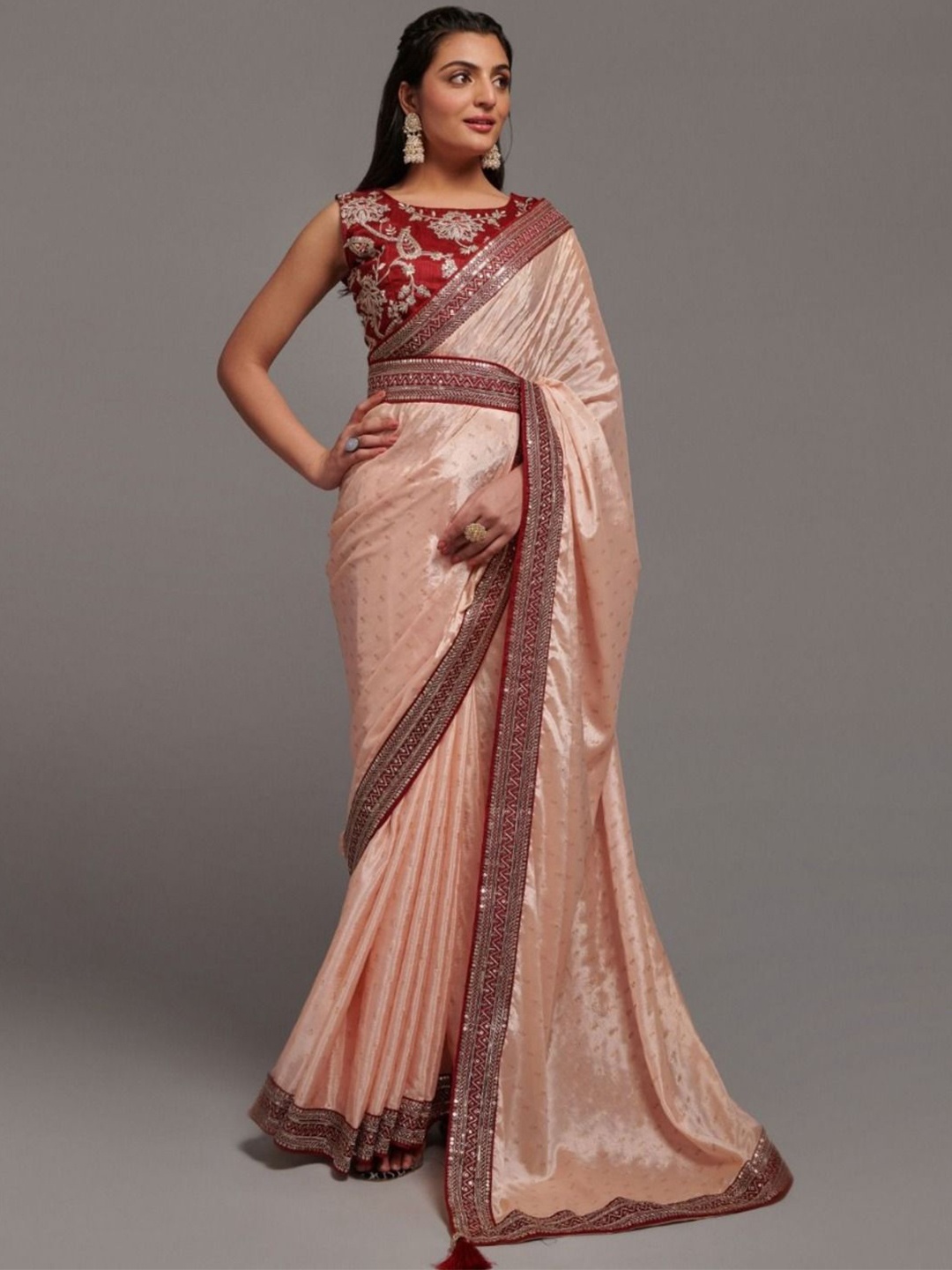 

Anouk Embellished Sequinned Saree, Peach