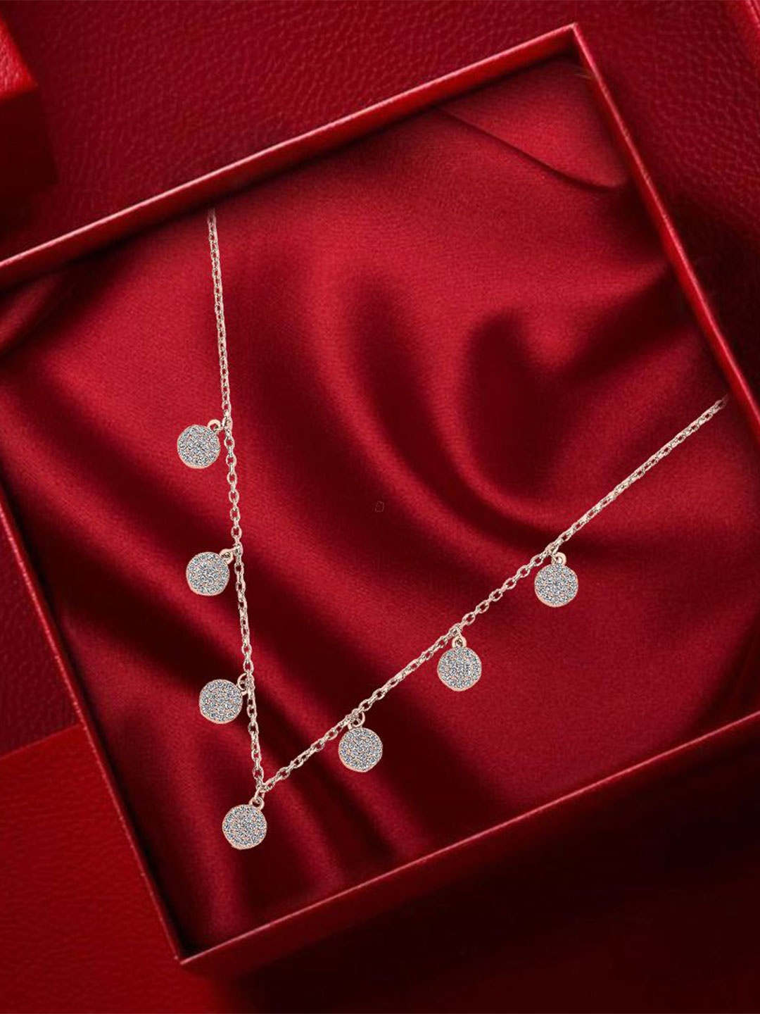 

Nipura 925 Sterling Silver Rose Gold-Plated Cubic Zirconia Studded Seven Charms Chain
