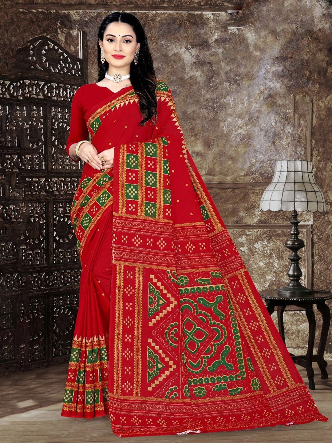 

pasapalli Pure Cotton Sambalpuri Saree, Red