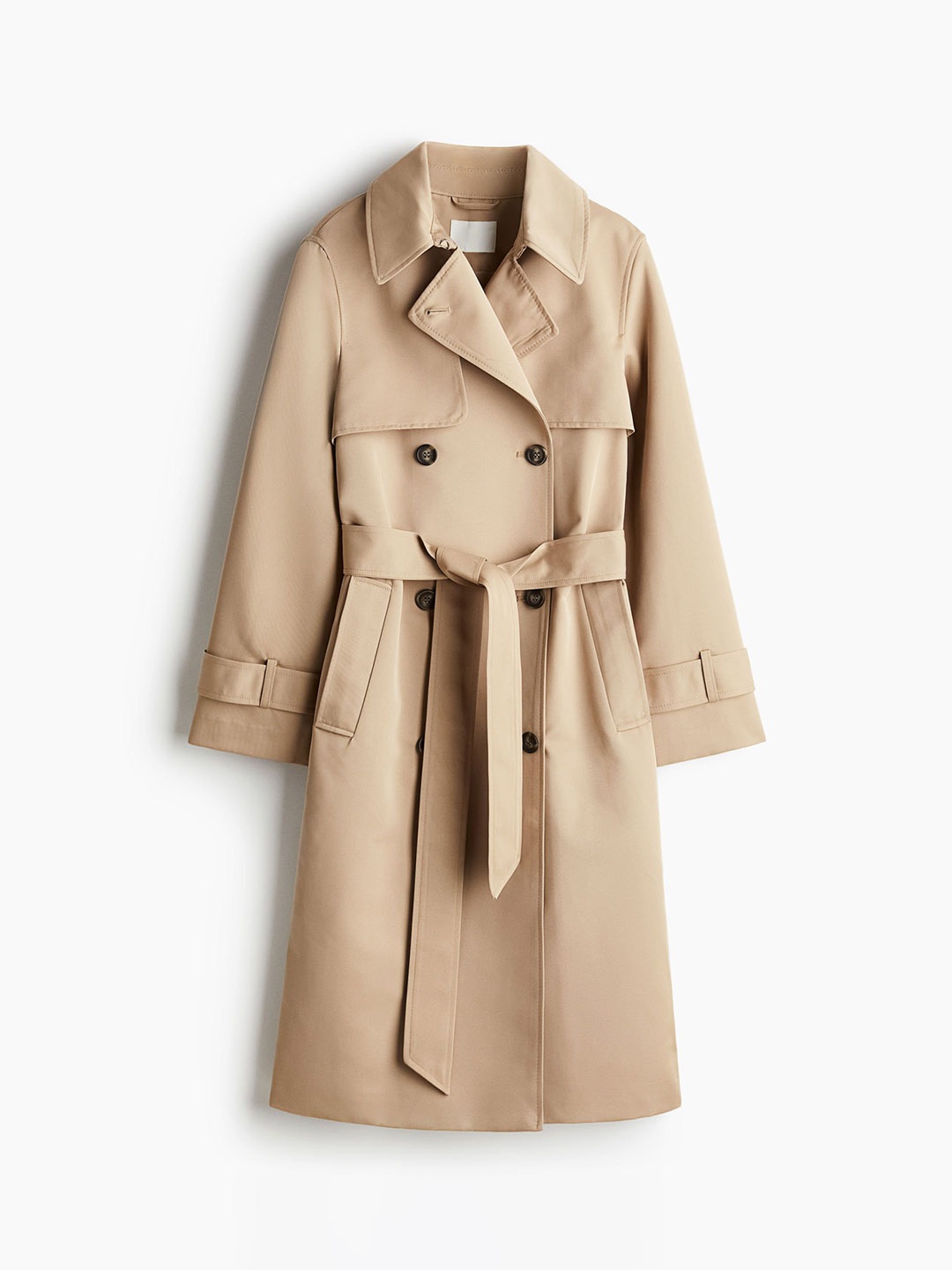 

H&M Double-Breasted Twill Trench Coat, Beige