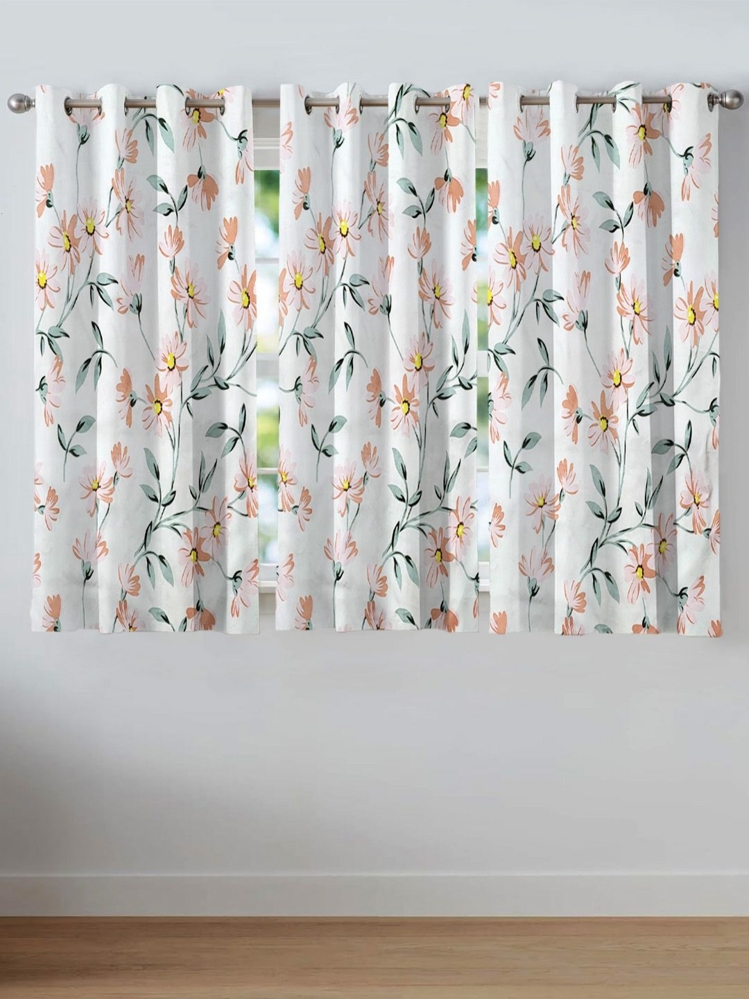 

ANA White & Pink Set of 3 Floral Room Darkening Window Curtain