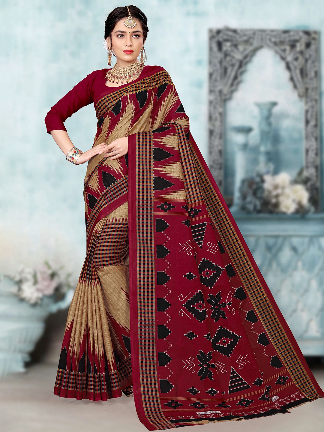 

pasapalli Pure Cotton Sambalpuri Saree, Brown
