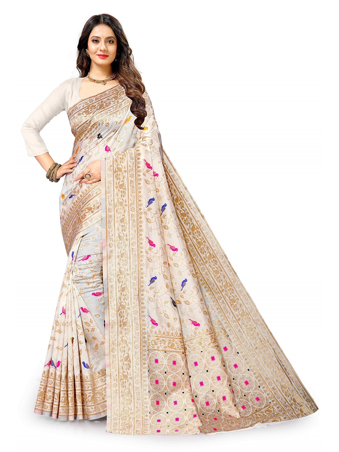 

VEDANT VASTRAM Floral Zari Saree, White