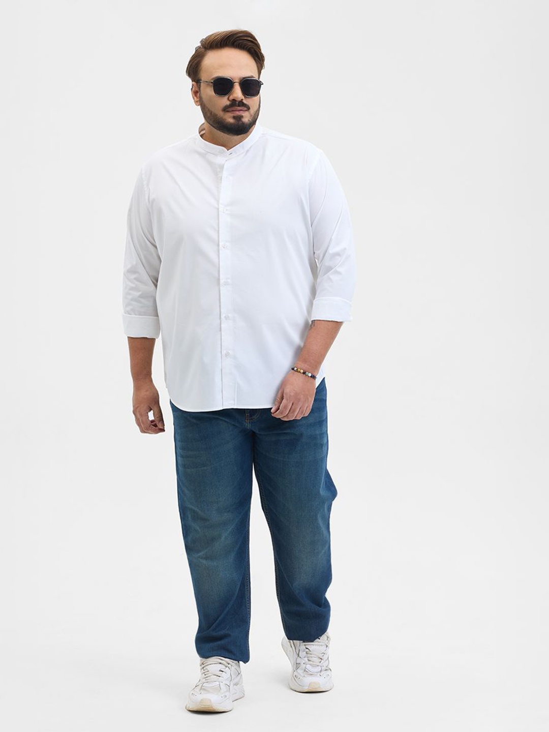 

Snitch Men Classic Fit Band Collar Solid Cotton Casual Shirt, White