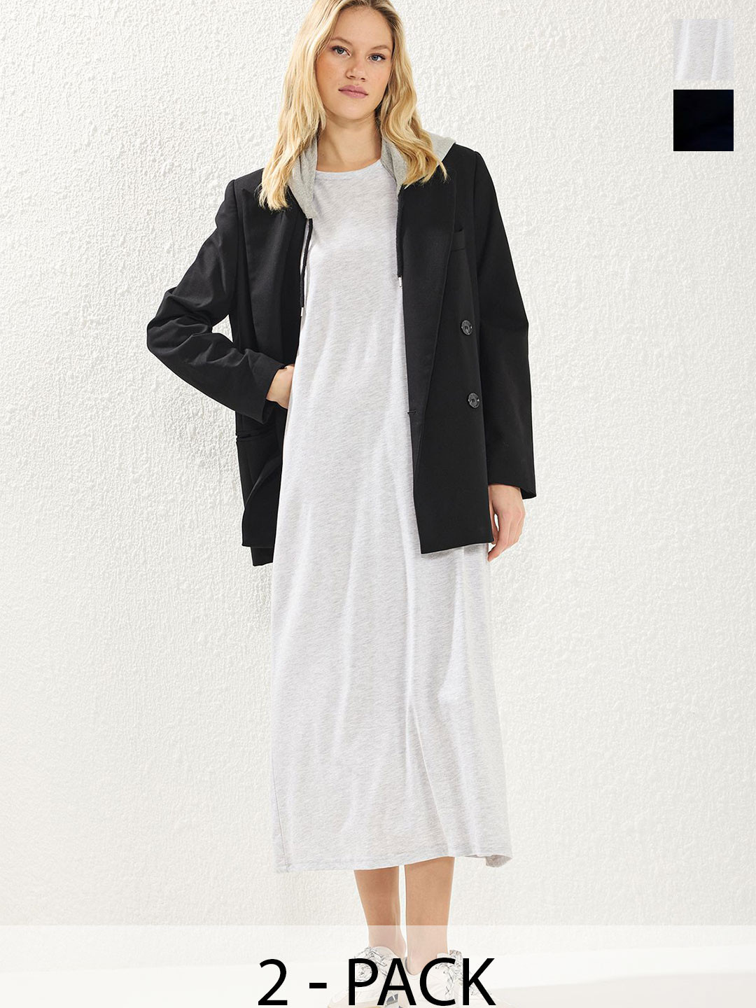 

Trendyol Women Pack Of 2 A-Line Pure Cotton Dress, Na