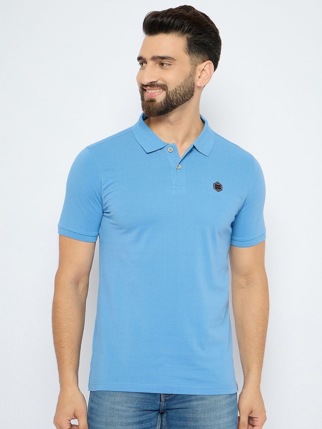 

AXMANN Men Solid Polo Collar Cotton T-shirt, Blue