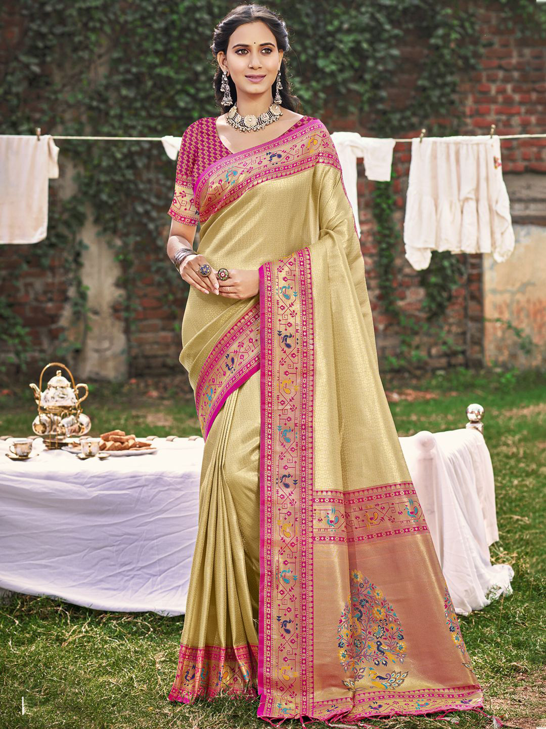 

SANGAM PRINTS Woven Design Paithani Saree, Cream
