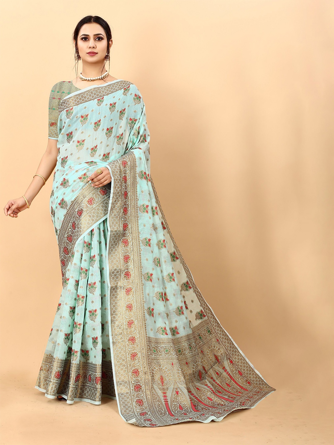

VEDANT VASTRAM Woven Design Zari Saree, Turquoise blue