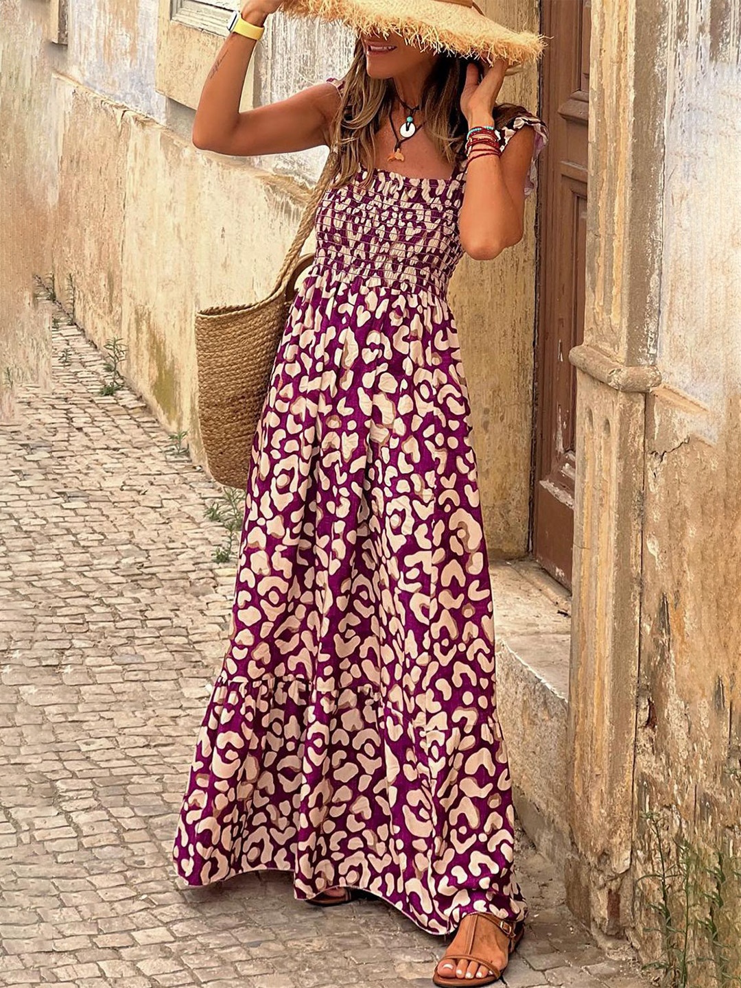 

Errabelly Women Animal Printed Maxi Dress, Purple