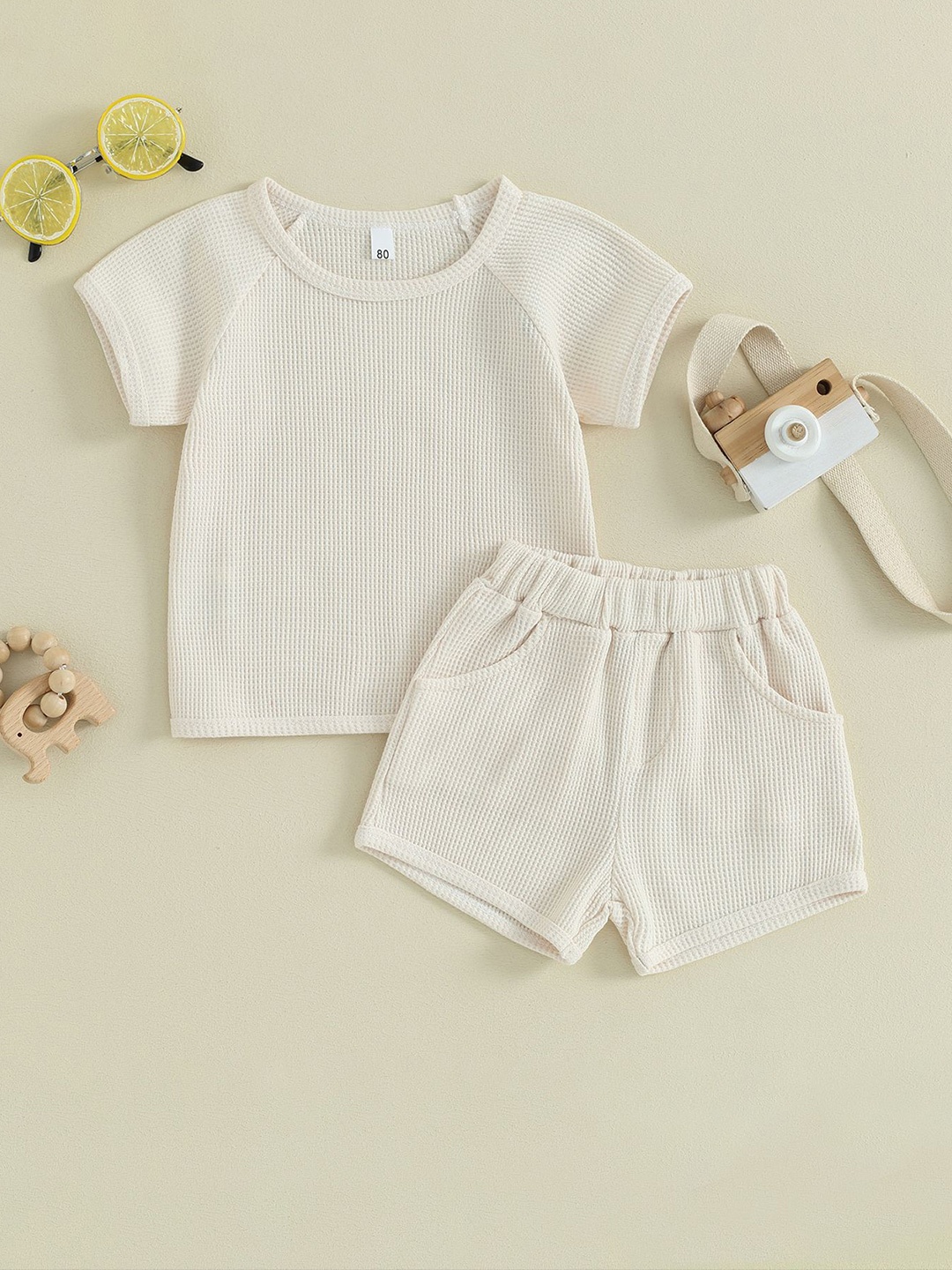 

LULU & SKY Boys Round Neck Pure Cotton T-Shirt With Shorts, White