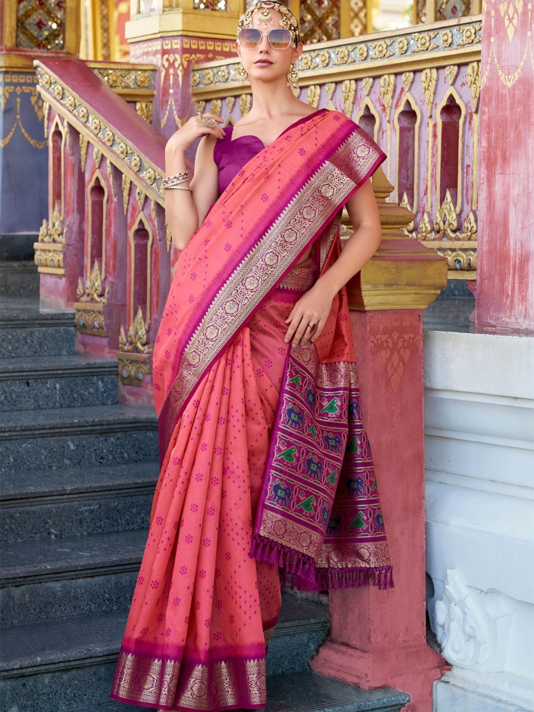 

DEVATITHI Bandhani Zari Silk Blend Saree, Pink