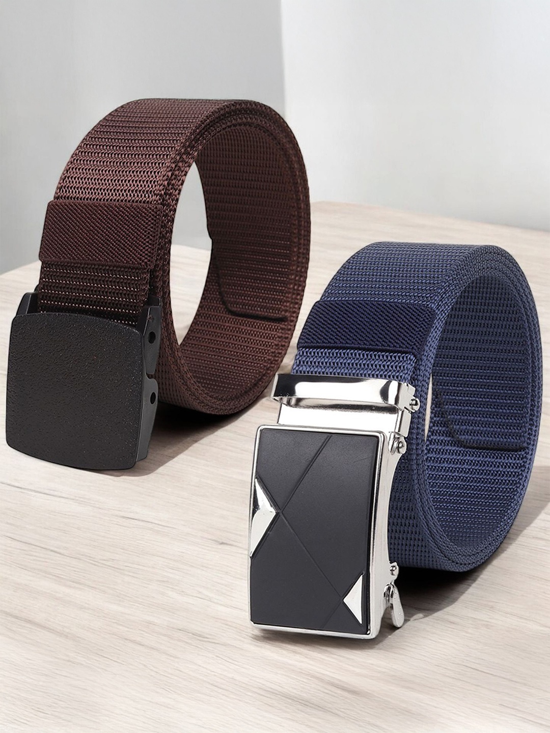 

Provogue Men Pack Of 2 Woven Design Belt, Navy blue