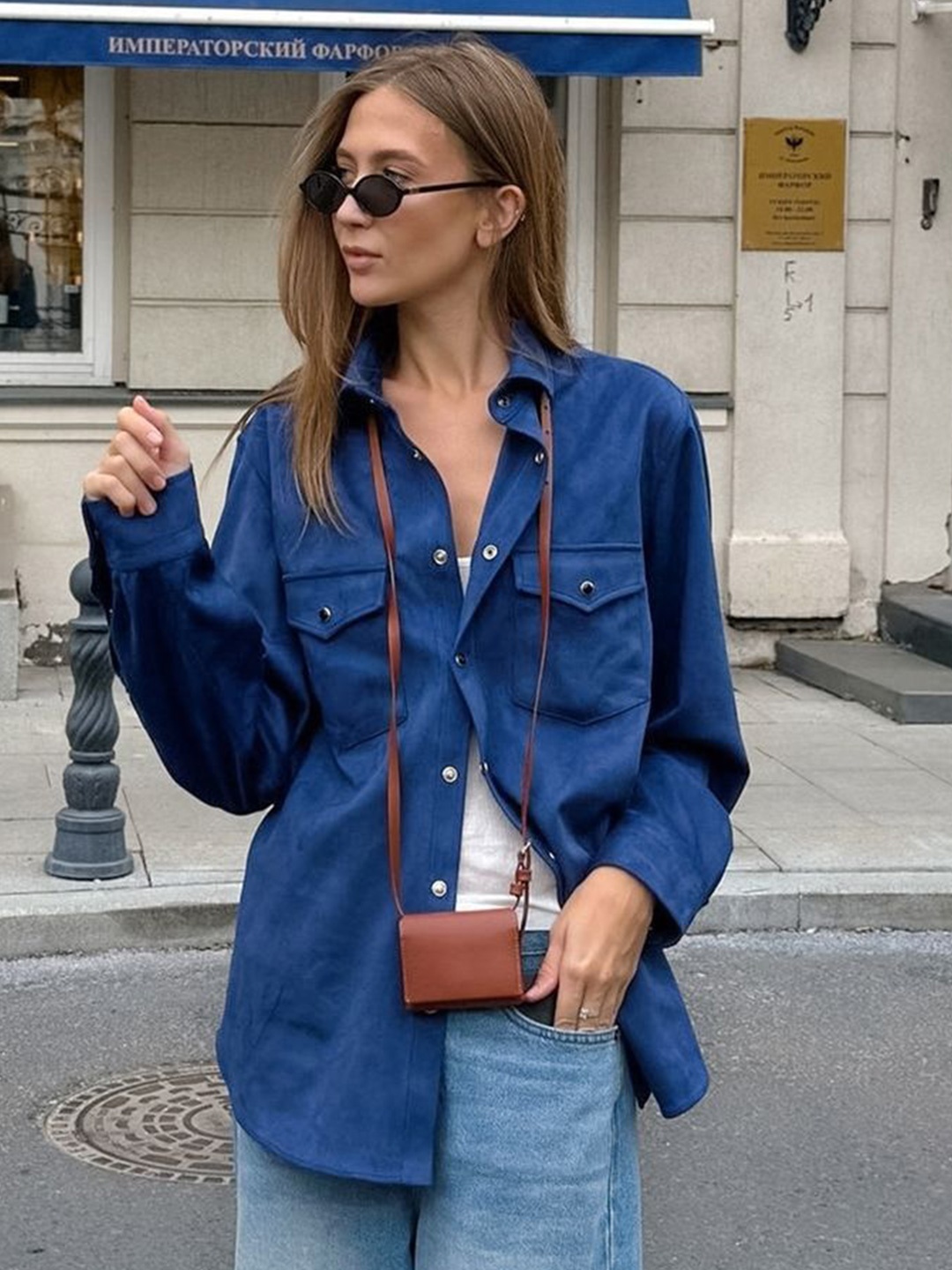 

LULU & SKY Women Spread Collar Oversized Shirt, Blue