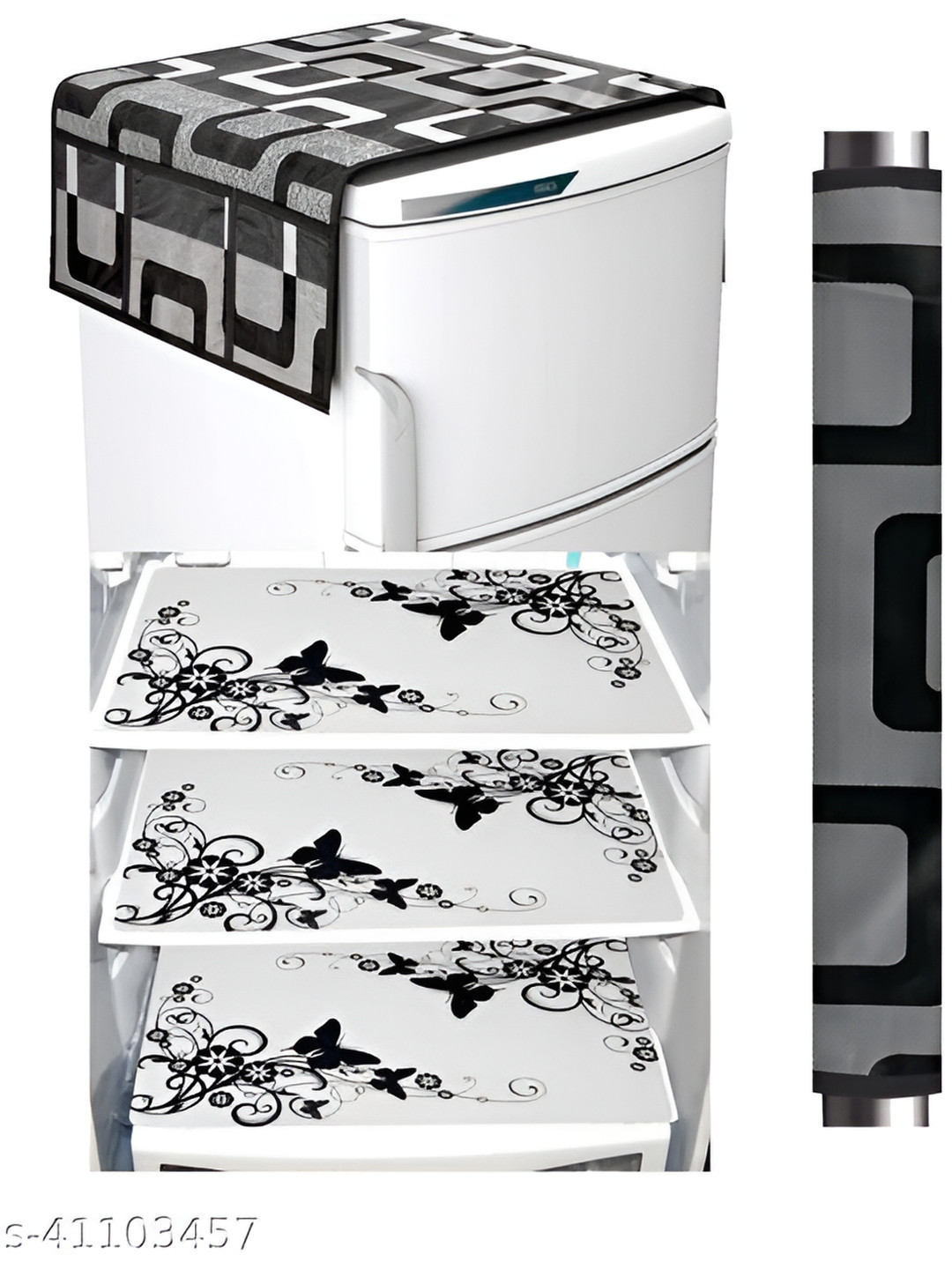 

Dakshya Industries White & Black 5 Pieces Geometric Printed Refrigerator Appliance Covers