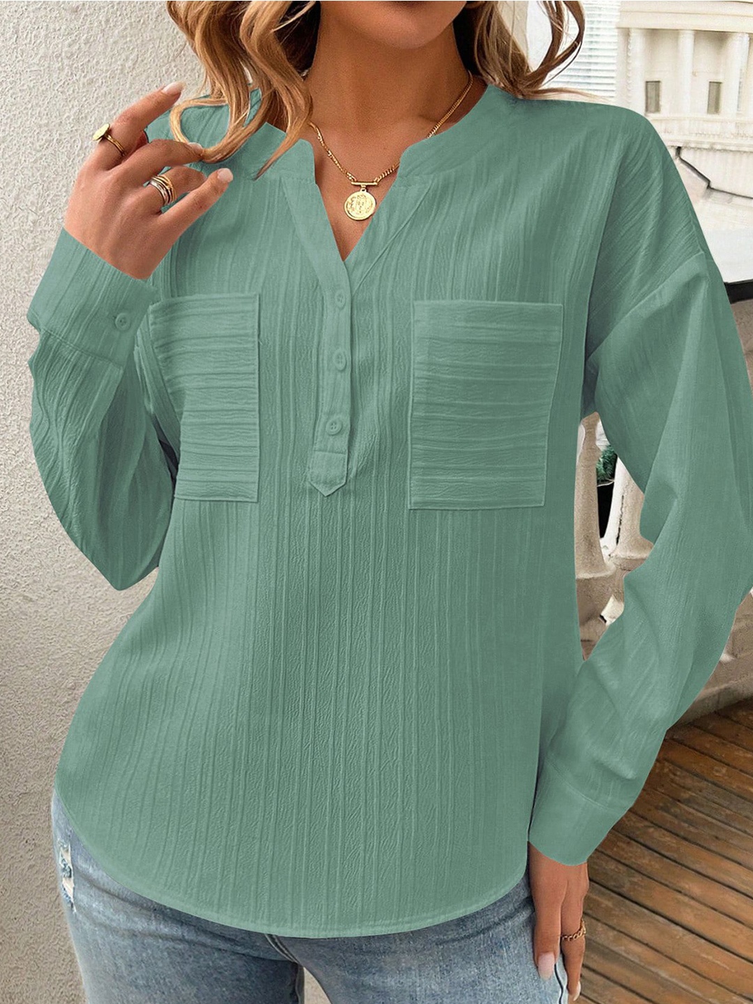 

StyleCast x Revolte Shirt Style Top, Green